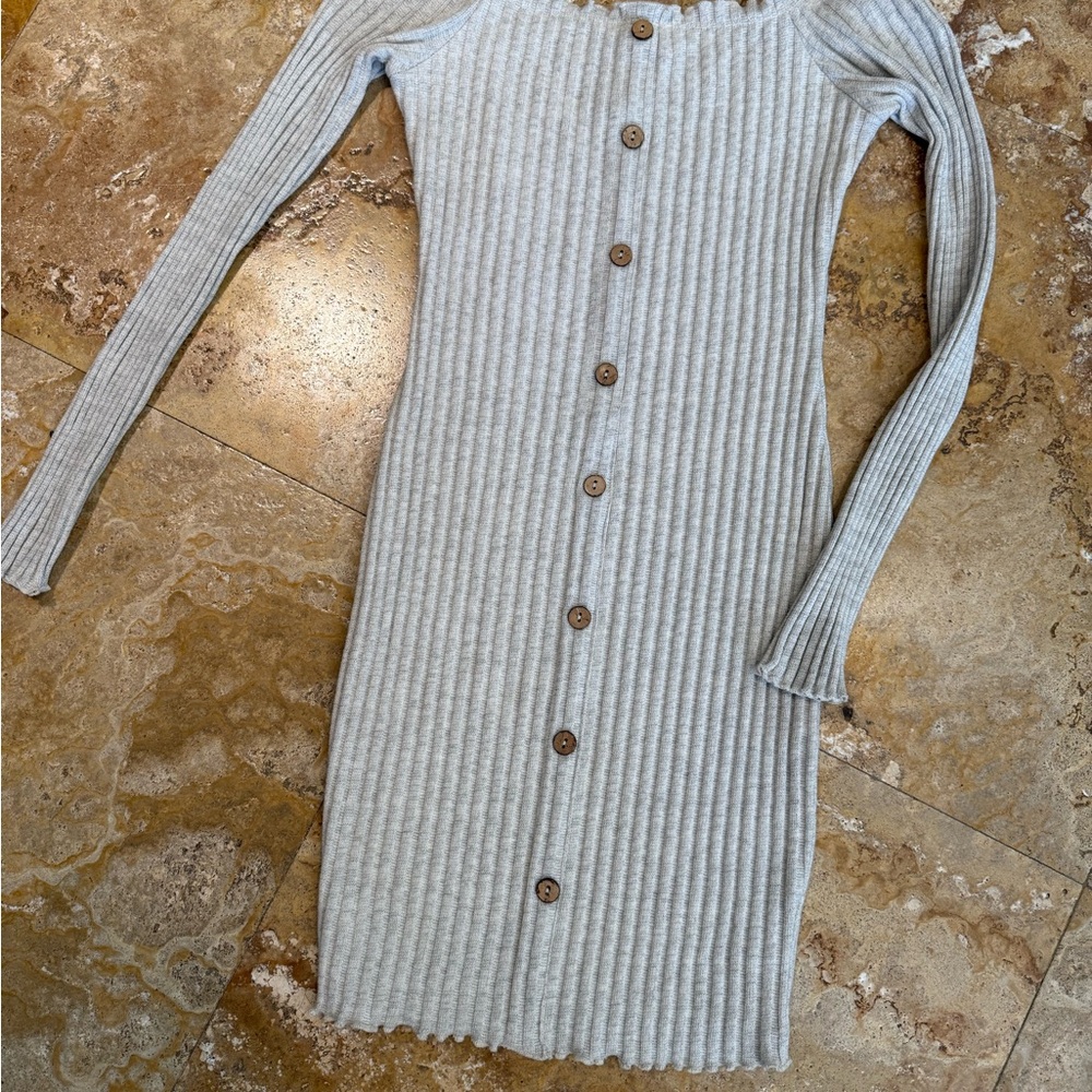 Chic Cream Ribbed Button-Down Dress - Picture 5 of 6